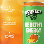 Herbalistas PerfectTed Ceremonial Matcha Energy Drink with Juicy Peach flavor in a 250ml bottle, vibrant peach-colored beverage.