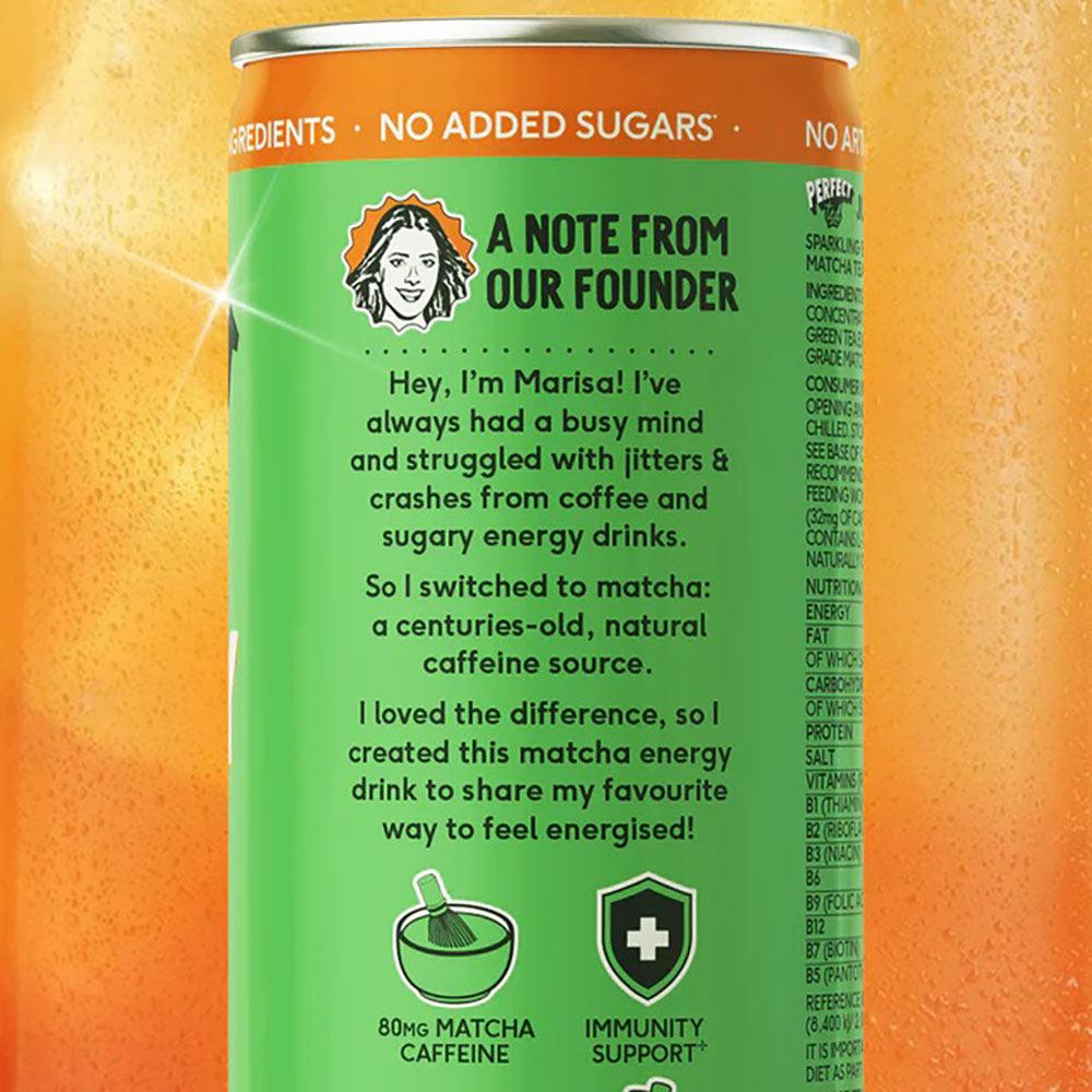 Herbalistas PerfectTed Ceremonial Matcha Energy Drink in Juicy Peach flavor, 250ml bottle with vibrant peach imagery