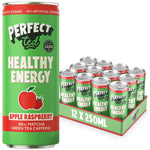 Herbalistas PerfectTed Ceremonial Matcha Energy Drink in Apple & Raspberry flavor, 250ml beverage with vibrant fruit and green tea colors.