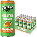 Herbalistas PerfectTed Ceremonial Matcha Energy Drink with Juicy Peach in a 250ml can, vibrant peach flavor and colorful branding.