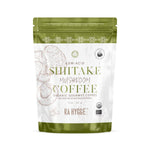 Bag of Herbalistas Rå Hygge BIO Shiitake Mushroom Coffee, filter ground, 227g package with earthy mushroom coffee blend.