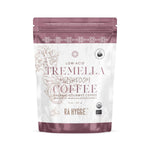 Herbalistas Rå Hygge organic Tremella and Maitake mushroom coffee in a filter ground 227g doypack on a white background.