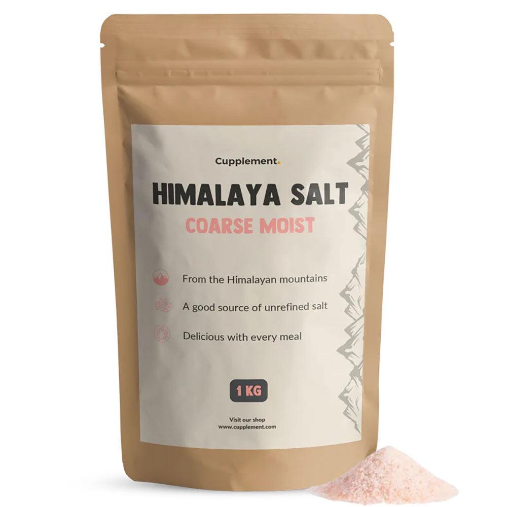 Herbalistas Himalayan salt cupplement in 1kg package, showing coarse pink mineral salt crystals on a white background.