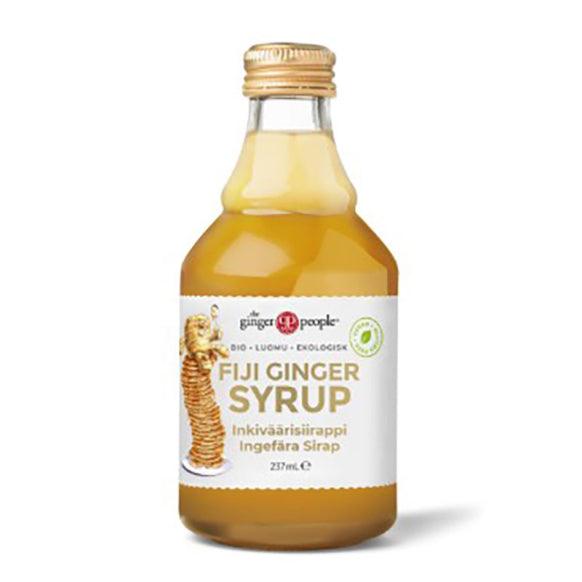 Herbalistas Organic Ginger Syrup bottle from The Ginger People, 237ml, with label featuring ginger root illustration and product details.