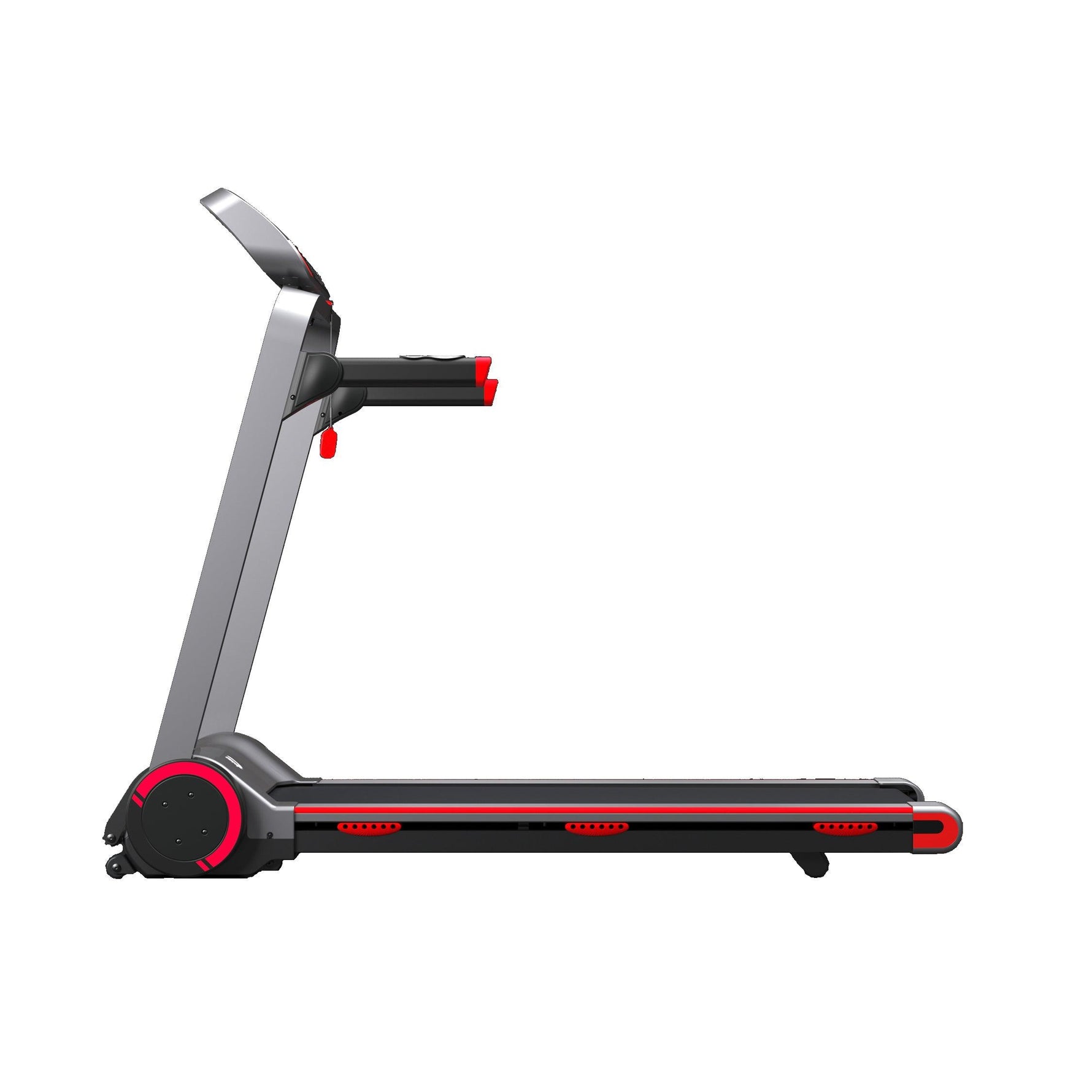 Side view of VIKING FITNESS RunSmart Electric Treadmill showing the running belt, control panel, and sleek design.
