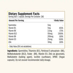Liposomal Spermidine Fusion supplement by Herbalistas, 30 vegan capsules, showing the product label and supplement facts.