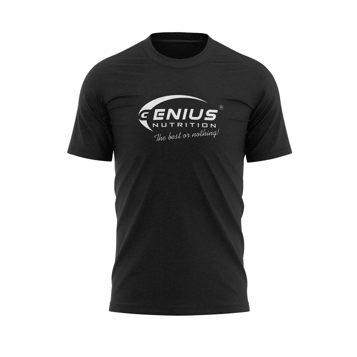 Black Genius Nutrition T-shirt with logo print, casual fit, made from soft fabric, designed for comfortable everyday wear.
