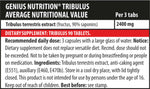 Genius Nutrition Tribulus supplement bottle with 90 tablets, natural herbal supplement for fitness and vitality.