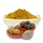Organic India BIO Triphala Powder in a 100g package, herbal supplement with a fine, greenish powder appearance.