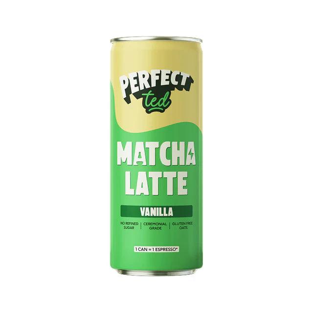 Herbalistas PerfecTed Vanilla Oat Matcha Latte in a 250ml bottle, showcasing vibrant green matcha with vanilla flavor accents.