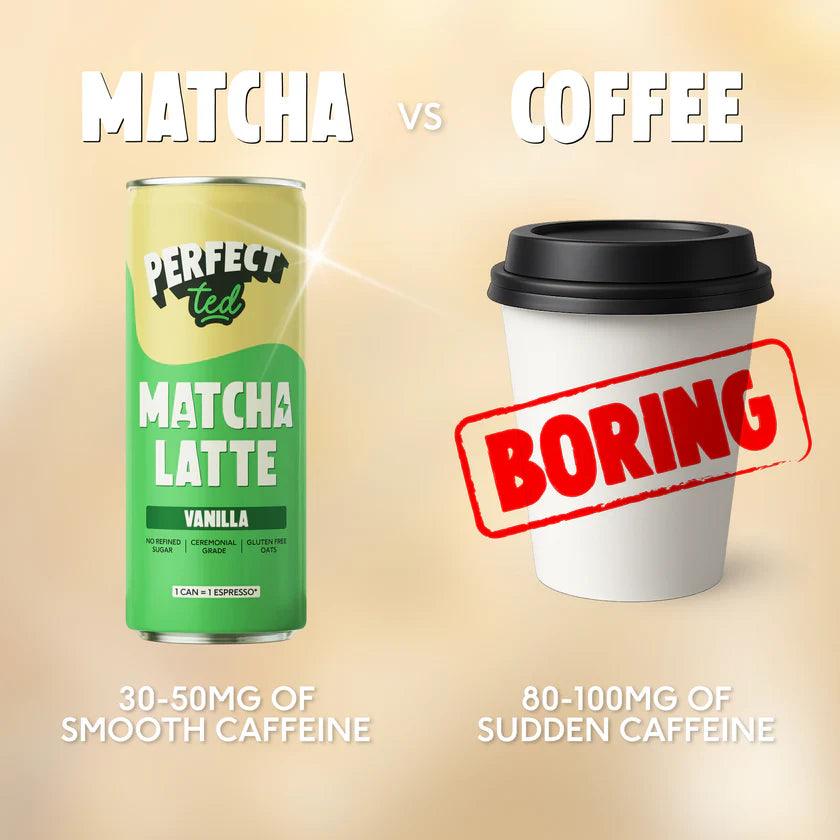 Herbalistas PerfecTed Vanilla Oat Matcha Latte in a 250ml container, showing the matcha latte beverage with vanilla and oat flavors.