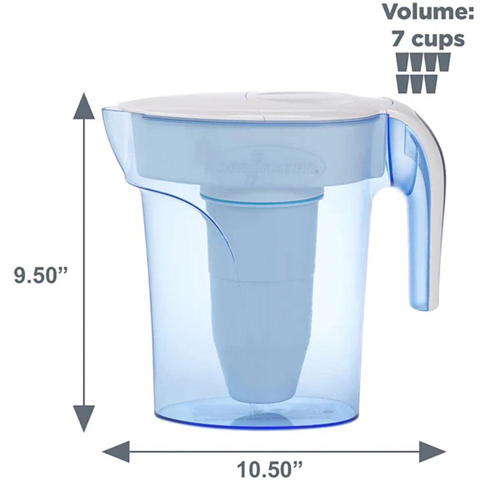 Herbalistas ZeroWater 1.7L water filter jug with a 7-cup capacity, transparent pitcher with a built-in filter and lid.