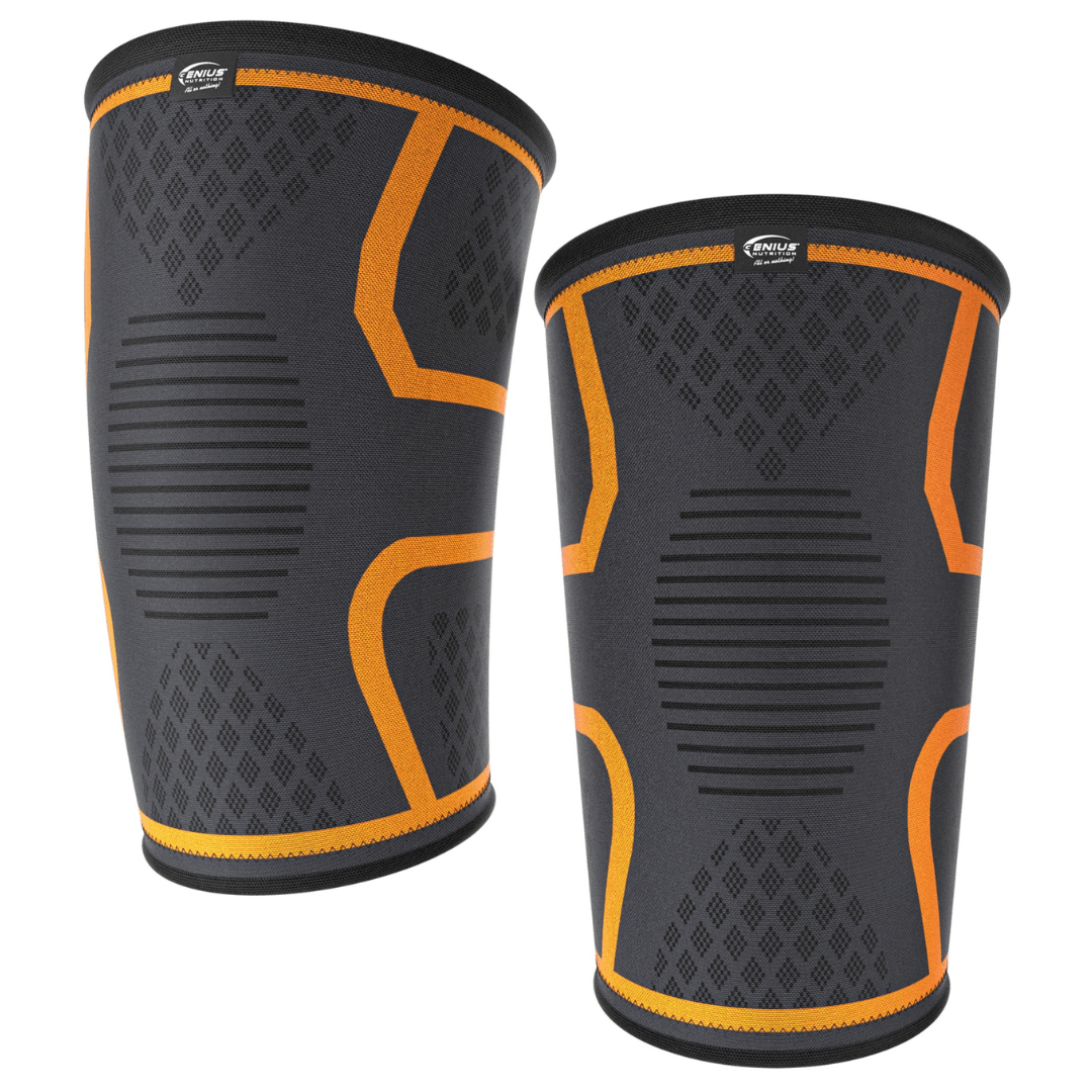 Genius Nutrition ELBOW SLEEVE GG-1 fitness equipment in black, designed for support and compression during workouts.