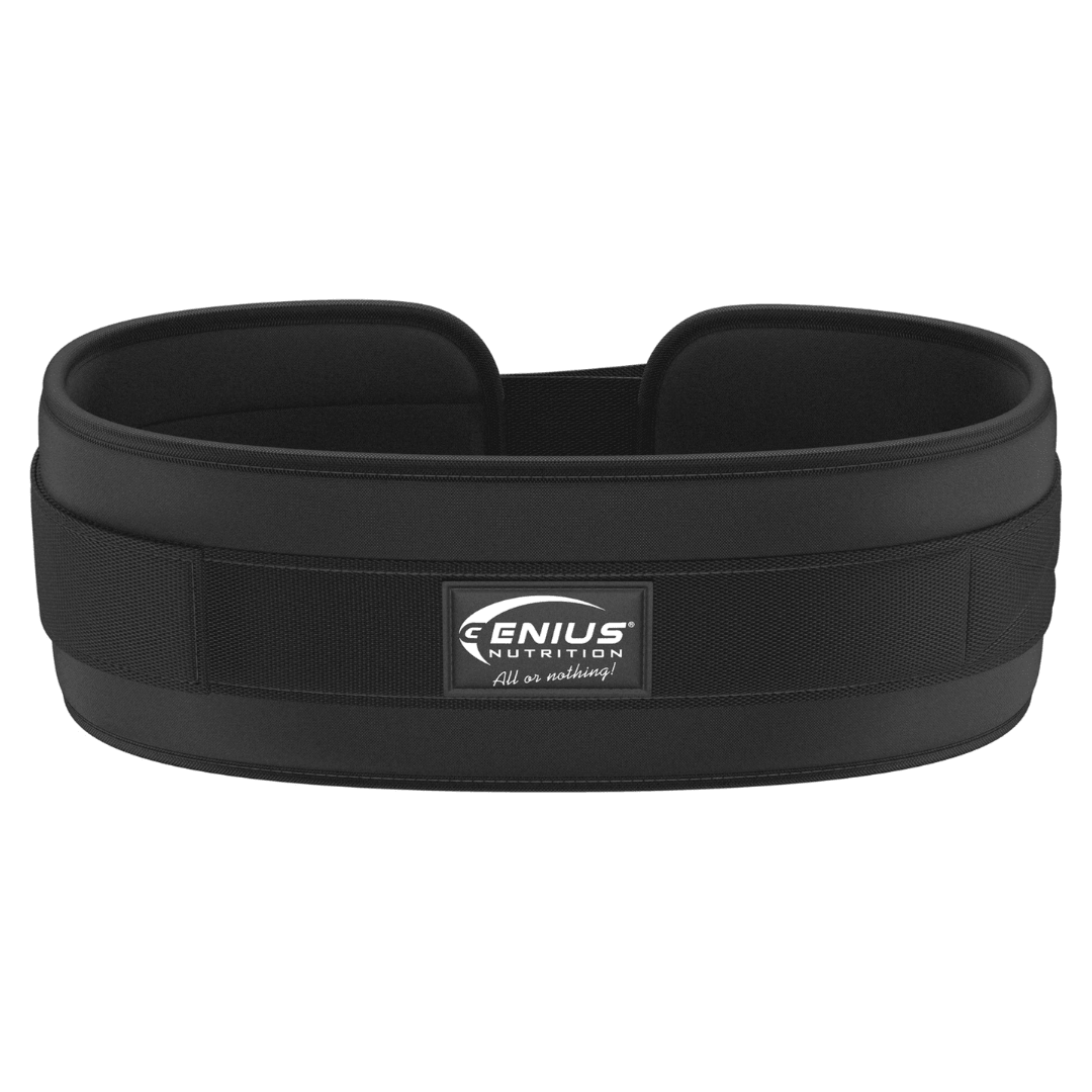 Genius Nutrition WEIGHTLIFTING BELT GG-3, black fitness equipment belt with adjustable strap for support during lifting exercises