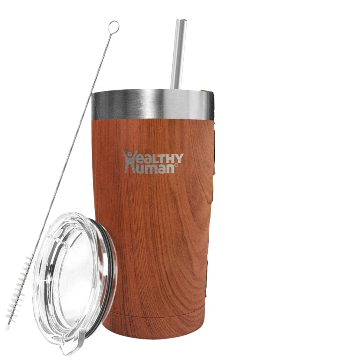 Healthy Human Cruiser 20oz tumbler with natural wood finish, durable drink accessory for hot and cold beverages.