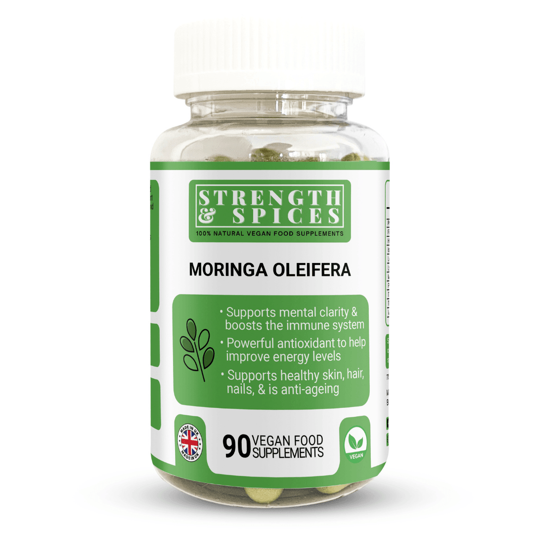 Old Products Moringa Oleifera 700mg supplement capsules, 90-count, with green capsules displayed in the bottle.