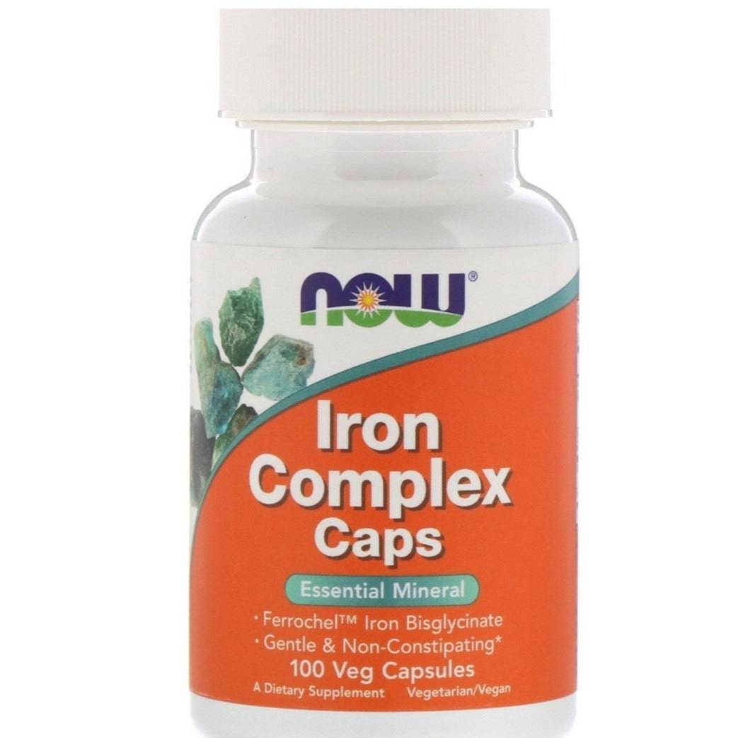 MKSTAVRINOS Iron Complex supplement bottle with 100 capsules, dietary iron supplement for improved iron absorption and energy.