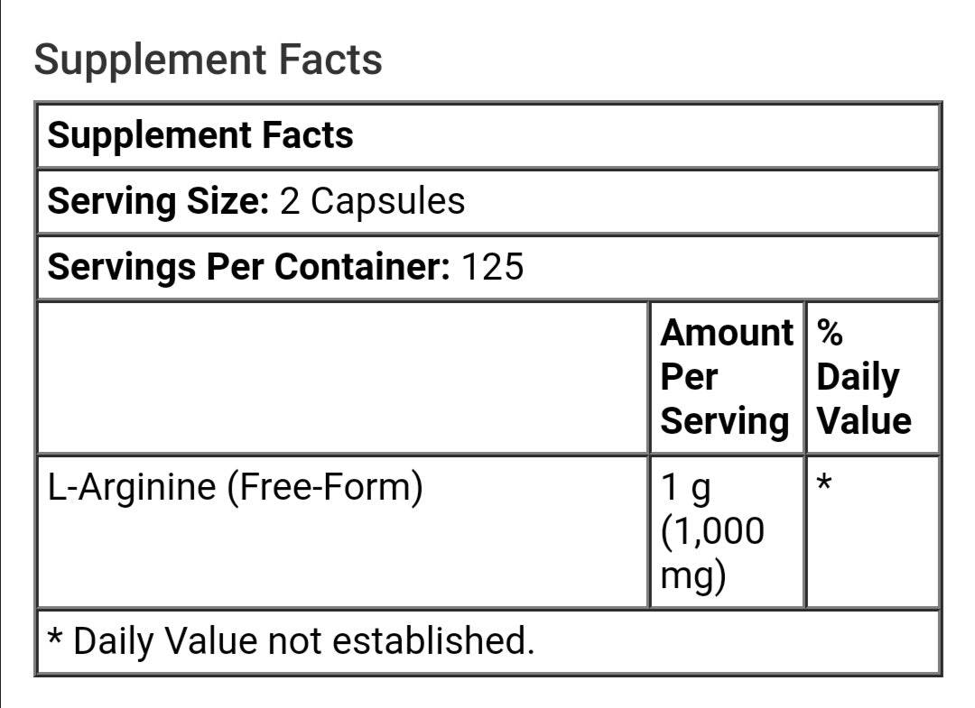 Old Products Now Foods L-Arginine 500 mg supplement capsules shown in a bottle with 100 capsules, dietary amino acid supplement.