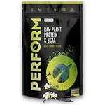Large container of Vivo Life PERFORM Raw Plant Protein & BCAA protein powder with a natural, plant-based label.